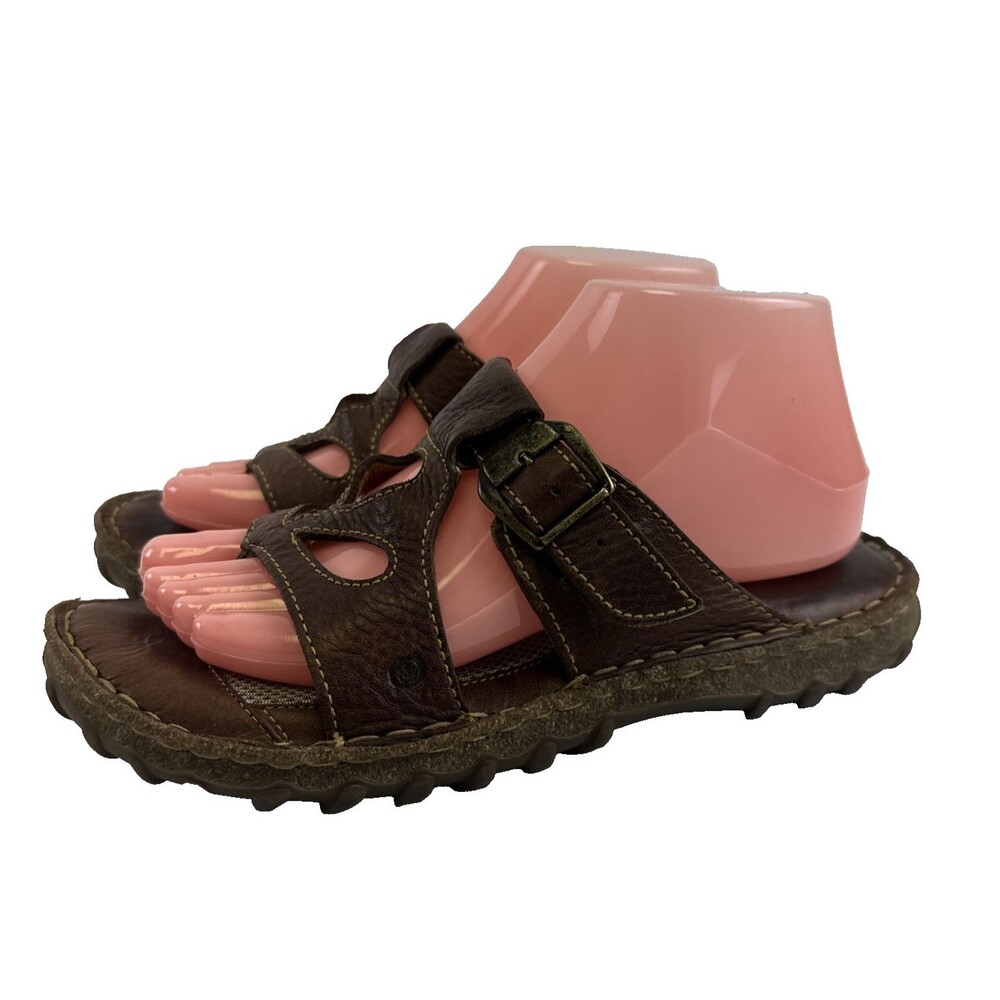 Born Judith Sandal Brown Leather Slip On Cushioned Buckle Lug Sole Y2K Womens 8